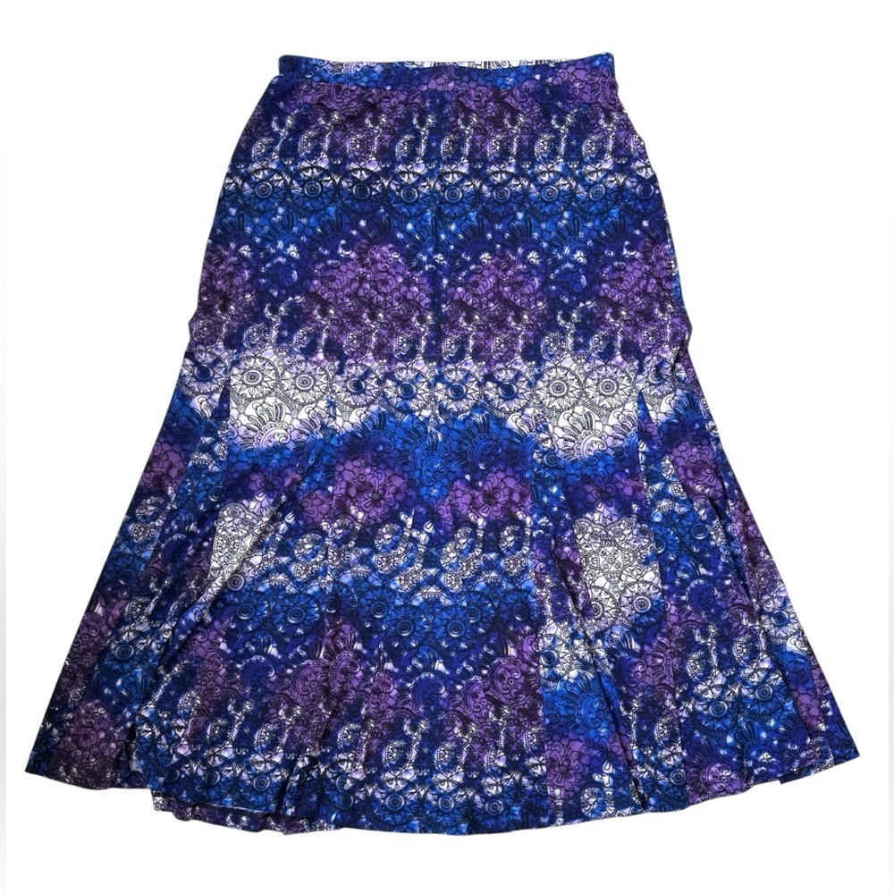 East 5th Blue Purple Floral Stretch Elastic Waist Flowy Skirt Women’s Medium